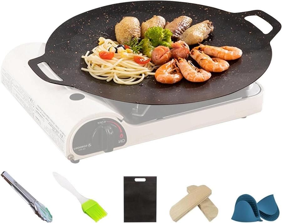 Grillplaat Rond Bakplaat Buiten Koken Dubbele Handgrepen 38 cm Zwart