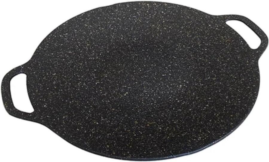Grillplaat Rond Koekenpan Platte Buiten Koken Gietijzer Gecoat 35.5 cm Zwart