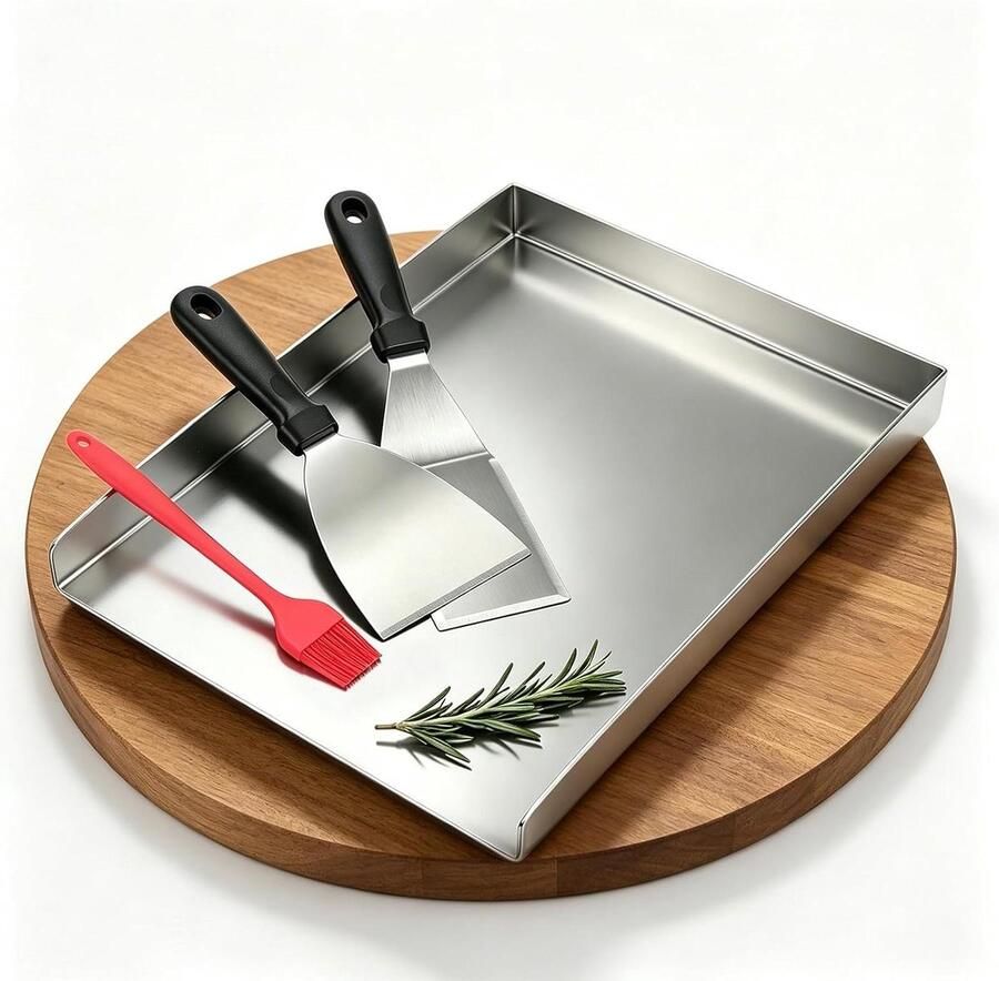 Grillplaat RVS Bakplaat Buiten Koken 4 mm dik 40x30 cm Zilver