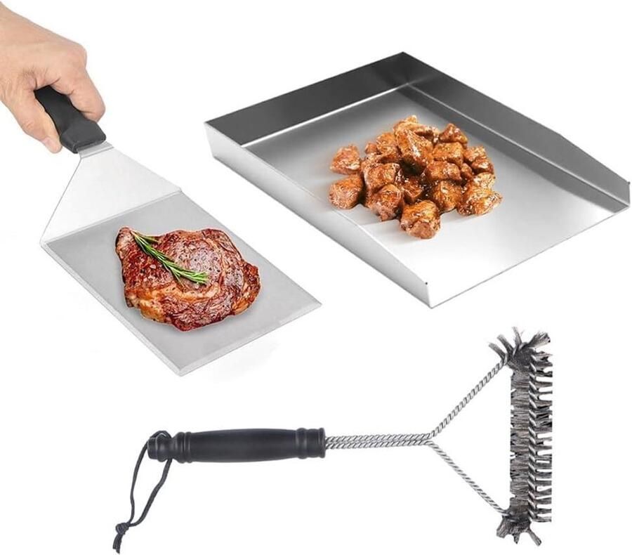 Grillplaat RVS Bakplaat Plancha Buiten koken Antiaanbaklaag 30x20 cm Zilver