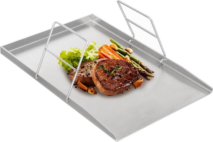 Grillplaat RVS Bakplaat Plancha Buiten Koken Verhoogde Rand 45 x 30 cm Zilver