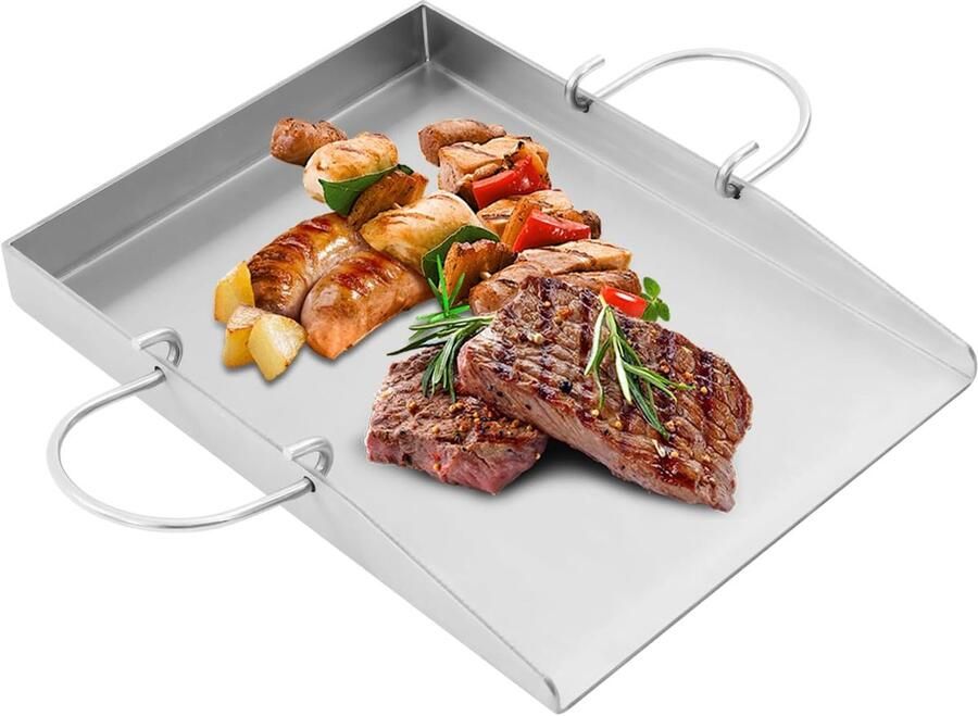 Grillplaat RVS Plancha BBQ Buiten Koken Roestvrij Staal 40 x 30 cm Zilver