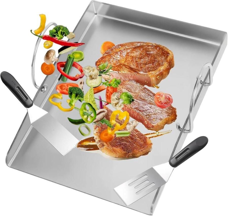 Grillplaat Set Bakplaat BBQ Buiten Koken Vetmanagement Ontwerp 45 x 30 cm Zilver