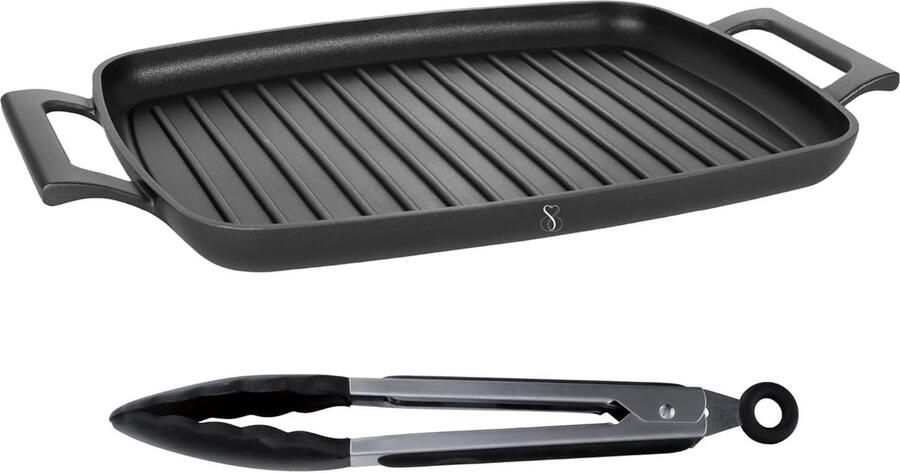Grillplaat Steen Bakplaat Gezond Koken Dubbelzijdig Gebruik 47 x 29 cm Zilver