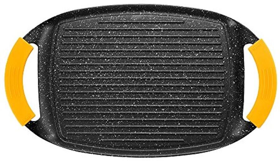 Grillplaat Steengoed voor Inductie 36 x 23 cm Gegolfde Antiaanbaklaag in Aluminium