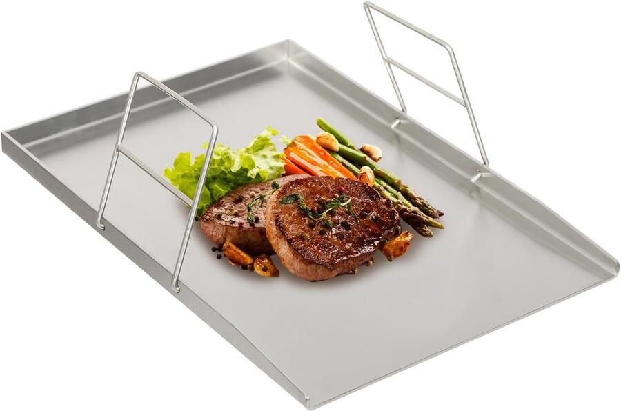 Grillplaat Teppanyaki Plaat Barbecue Koken Met Handgrepen 49 x 325 cm Zilverkleurig