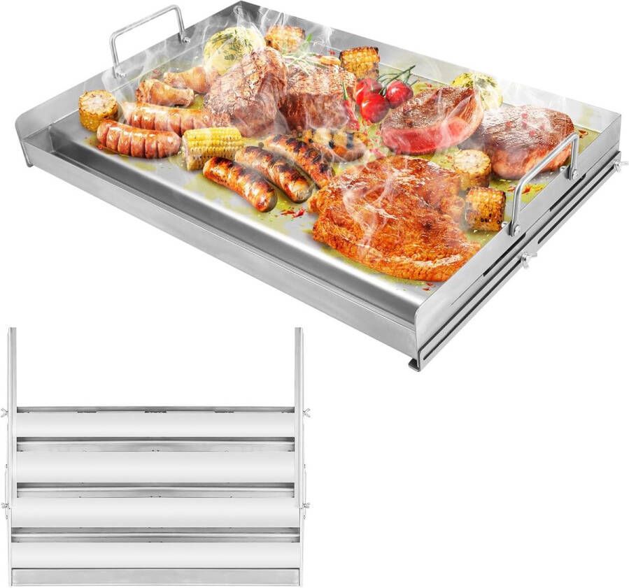 Grillplaat Universele Grillplaten voor Gasbarbecues Houtskoolbarbecues Elektrische grills met Antiaanbaklaag Grote Rechthoekige Plancha voor Perfect Grillen BBQ 63.4 x 40.8 cm Zilver