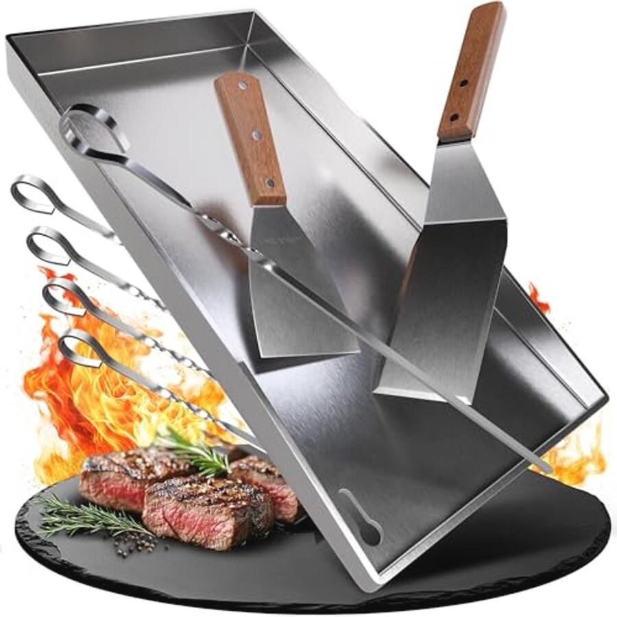 Grillplaat van roestvrij staal voor BBQ en kolengrill 44 5 x 26 cm met accessoires