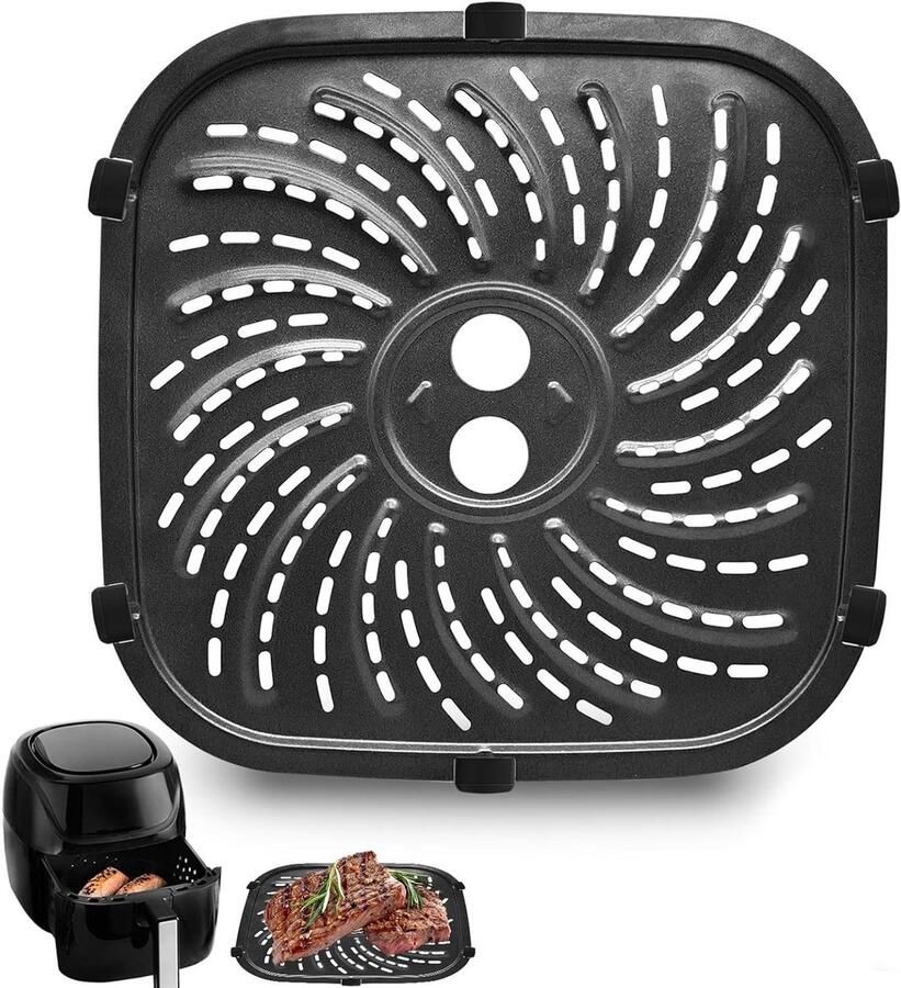 Grillplaat Vervanging Airfryer Accessoire Crispy Bakken Optimale Luchtcirculatie 24x24 cm Zwart
