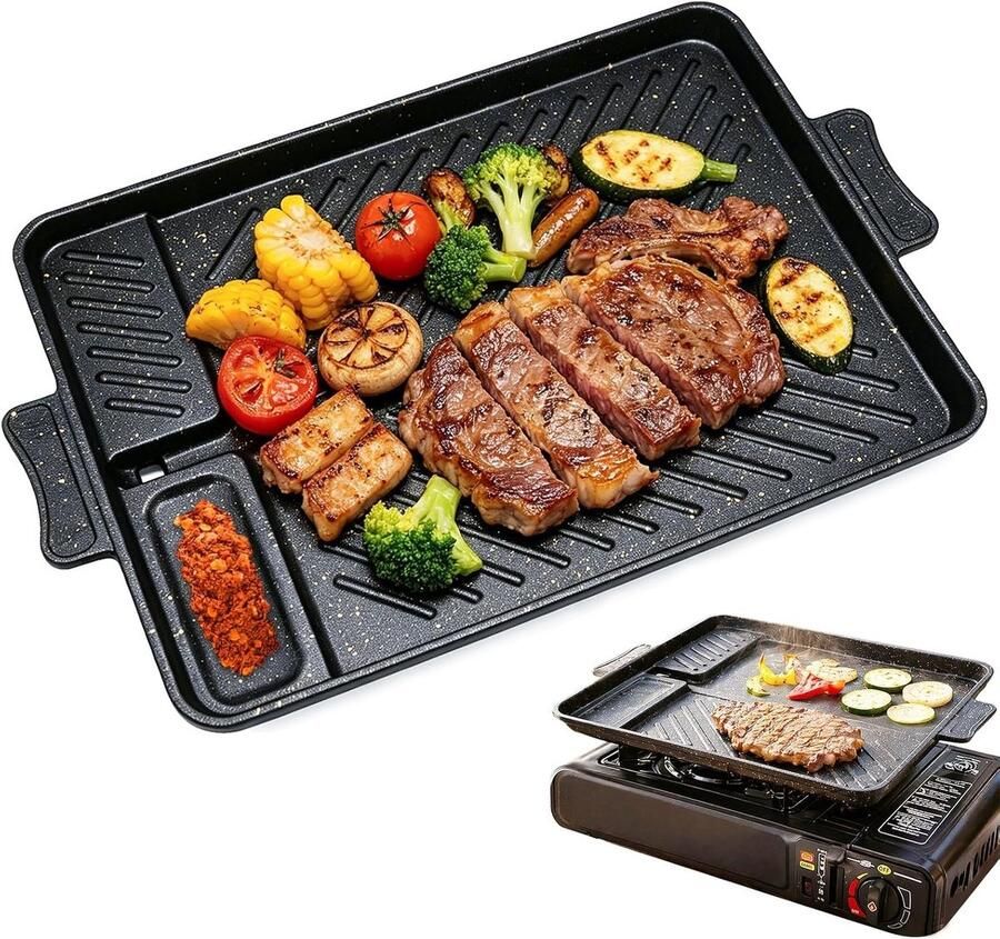 Grillplaat Zwart 37 x 26 cm Antiaanbaklaag Voor Gasfornuis en Inductie