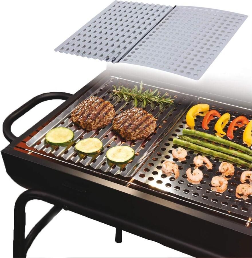 Grillplaten RVS Bakplaten Barbecue Gelijkmatig Grillen Langzamer Koken 46 x 30 cm Zilverkleurig