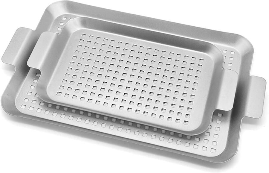 Grillplaten Set Bakplaten BBQ Buiten Koken Geperforeerd Ontwerp 2 Maten Zwart