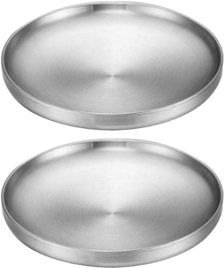 Grillplaten Set Serveerschalen Rond Buiten Koken Dubbellaags Ontwerp 17 cm Diameter Zilver