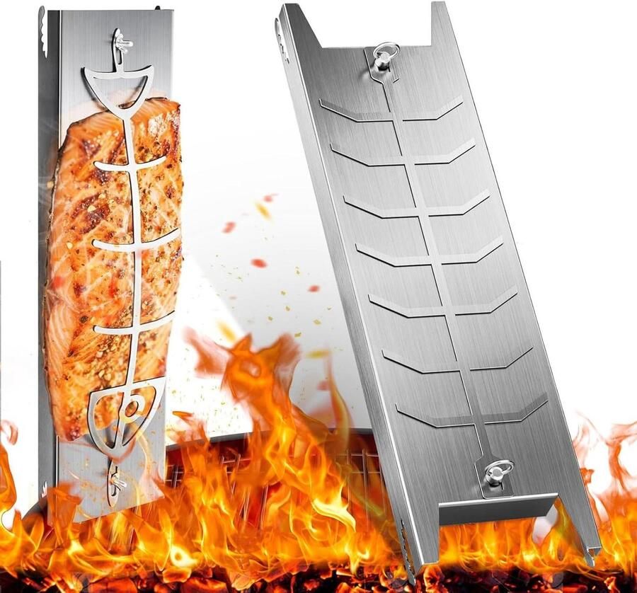 Grillplaten Set Vis Houder Barbecue Gerechten Verstelbare Houder 2 Maten Zilver