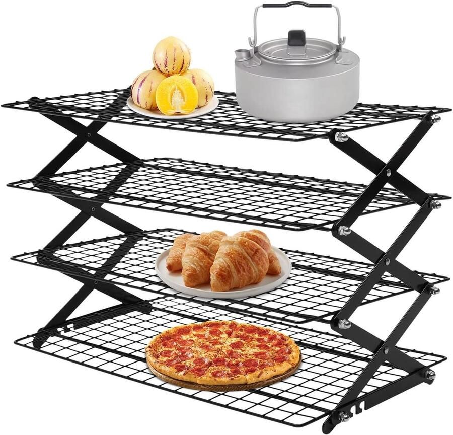 Grillrek met 4 verdiepingen Koelrooster Stapelbaar Outdoor Koken Inklapbaar en Ruimtebesparend