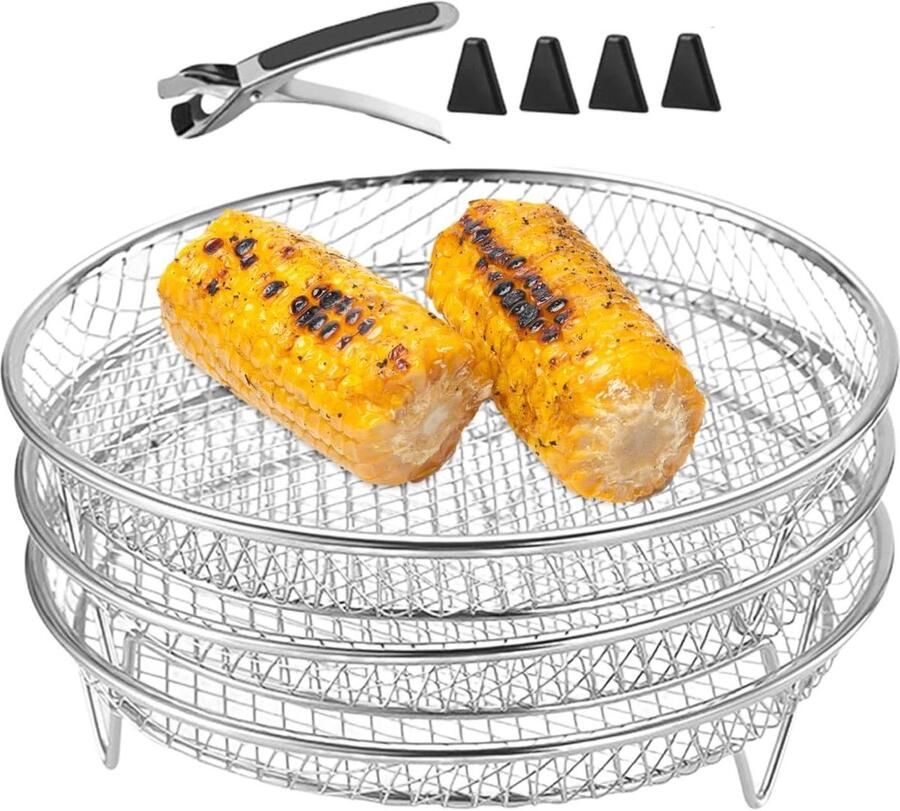 Grillrek Airfryer Stand Gelijkmatig Koken Stapelbare Drielaagse Structuur 119 x 195 x 119 cm Zilver