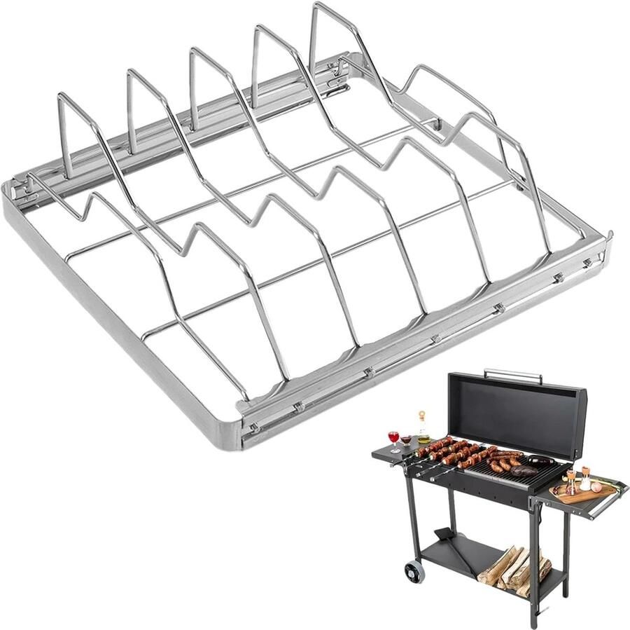 Grillrek BBQ Kookrek RVS Buitengrillen Barbecue Opvouwbaar Ontwerp 27 x 22 x 3 cm