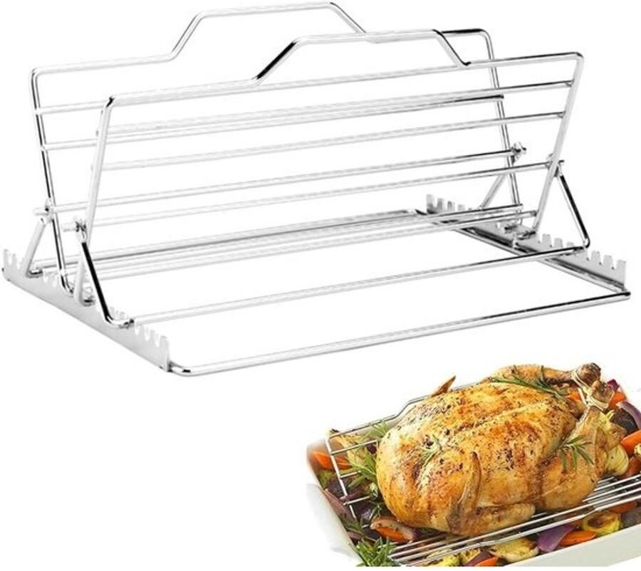 Grillrek BBQ rek Gerechten grillen Ruimtebesparend ontwerp 26.5 x 26.4 x 12.4 cm Zilver