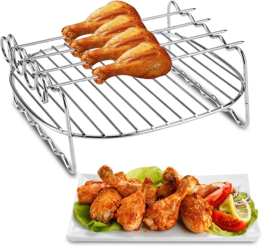 Grillrek Dubbel Bakplaat RVS BBQ en Airfryer Dubbellaags Ontwerp 176 x 165 x 7 cm Zilver