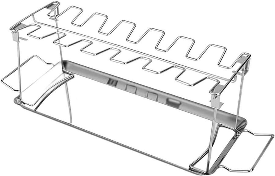 Grillrek Kippenpoten Vleugelhouder Gelijkmatig Grillen 14-Slots Capaciteit 45 x 16 x 6 cm Zilver