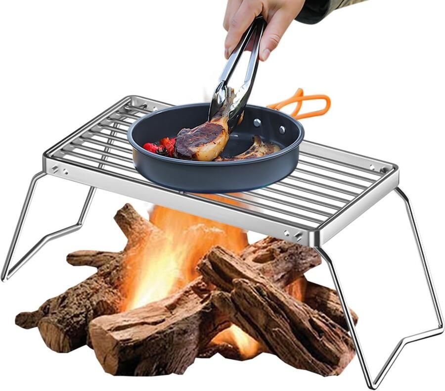 Grillrek Kookrek Draagbaar Rooster Buiten Koken Opvouwbaar Roestvrij Staal 16x30cm Zilver