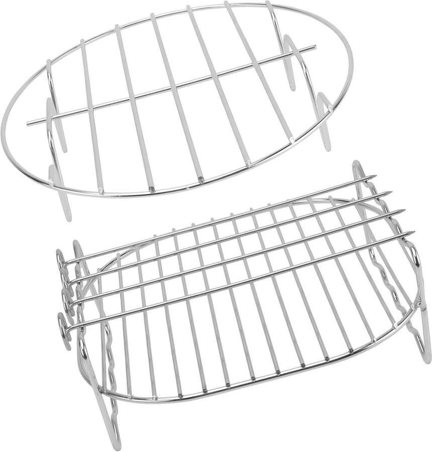 Dubbel Grilling Rack Spiesjesrek Airfryer Barbecue en Grillen Dubbellaags Ontwerp 19 cm Zilver