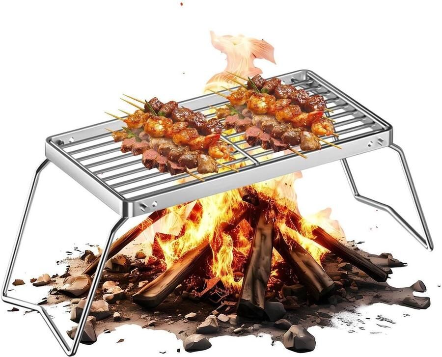 Grillrek Opvouwbaar Barbecue Rooster Buiten Koken Draagbaar Ontwerp 31.8 x 21.6 cm Zilver