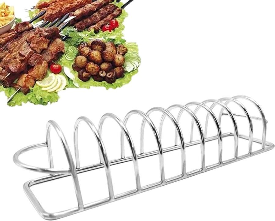 Grillrooster Ribbelhouder Verticale Grillrek Efficiënt Grillen Kantelveilig Stabiel 23 x 7 cm Zilver - Foto 2