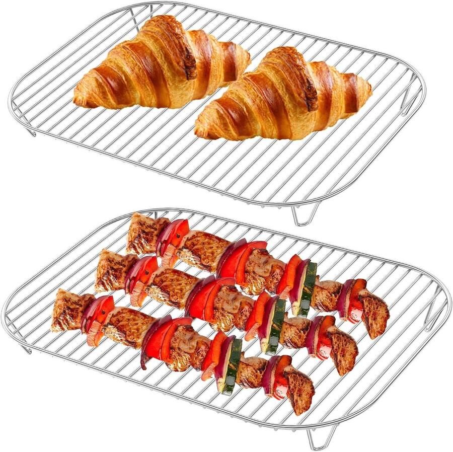Grillrek Set Kookrooster Bakplaat Gelijkmatig Koken Roestvrij Staal 31 x 21.5 cm Zilverkleurig
