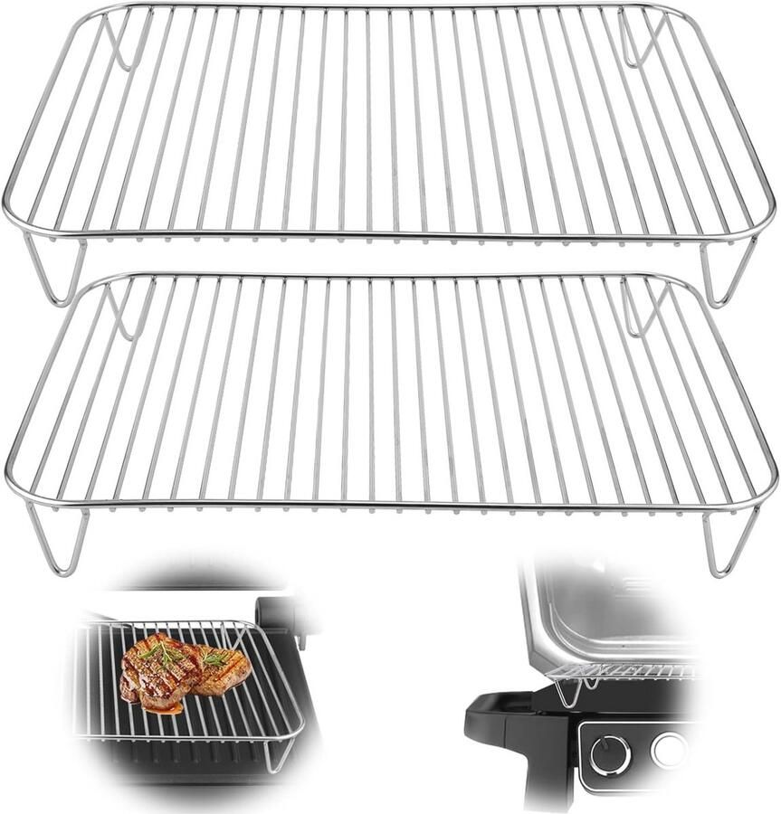 Grillrek Set van 2 voor Barbecue Roestvrij Staal Antiaanbaklaag Grillstandaard Geschikt voor BBQ en Kamperen