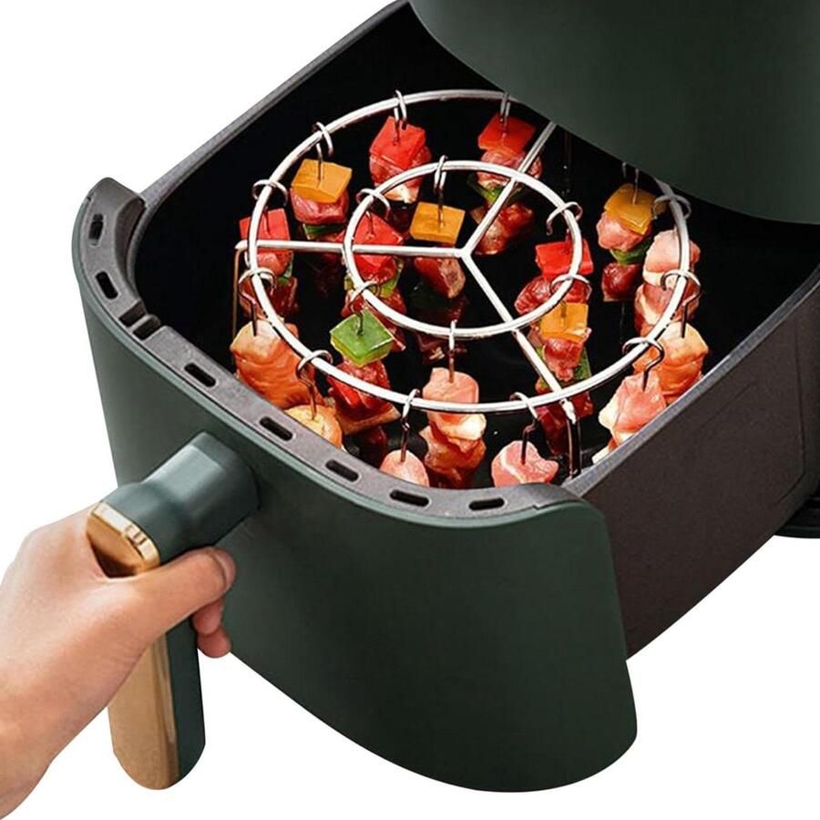 Grillrek Spiesjes Verticale Houder Airfryer Koken Optimale Warmteverdeling 24 Spiesen Zilver