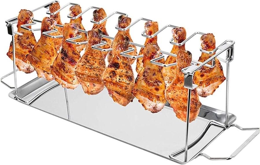 Grillrek Voor Kip Kippenbout Houder Gelijkmatig Grillen Met Vetopvangbak 383 x 145 x 57 cm Zilver