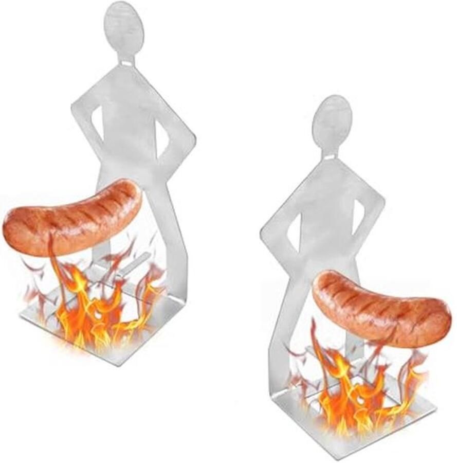 Grillrek voor Worsten 2 Stuks Roestvrij Staal Hot-Dog Grillstandaard 205 x 75 mm Perfect voor Barbecue en Gifts