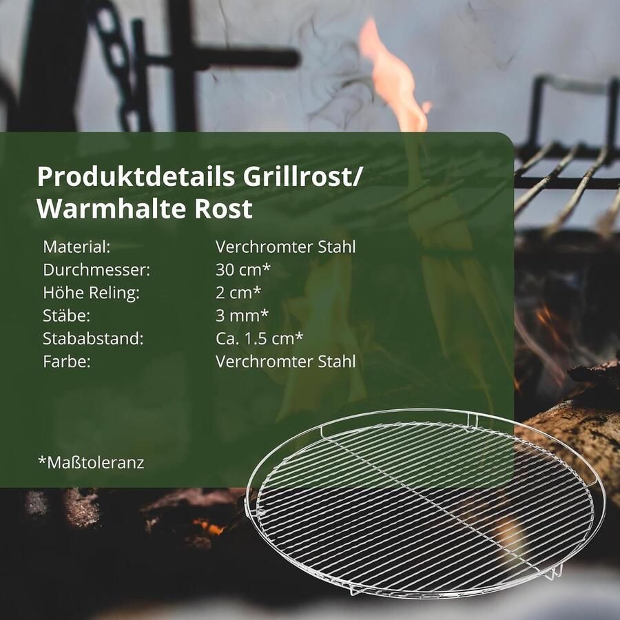 Grillrooster 40 cm met rail om op te hangen warmhoudrooster voor zwenkgrill met 3 poten zwenkbaar