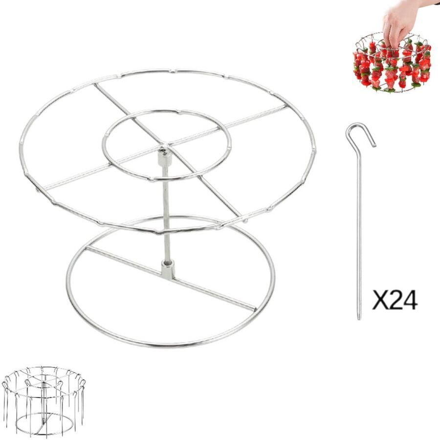 Grillrooster accessoire voor airfryer Grillrooster met 24 spiezen voor de Airfryer Grillrooster voor airfryer rechtopstaand grillrooster Multifunctioneel grillrooster voor airfryer Zilver Grillrooster voor heteluchtovens Bakrooster