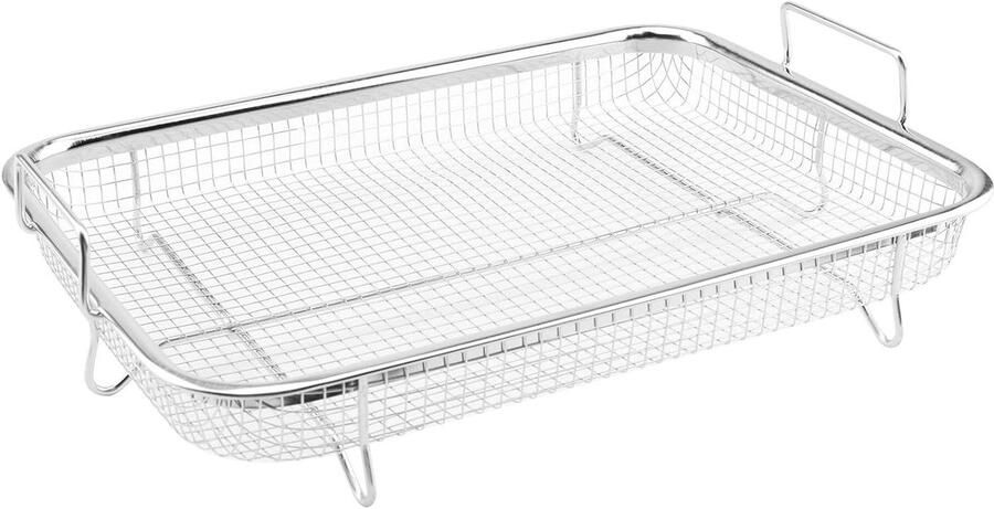 Grillrooster Bakmand BBQ Crisper Mand Gelijkmatig Grillen Roestvrij Staal 30 x 22 x 5 cm Zilver