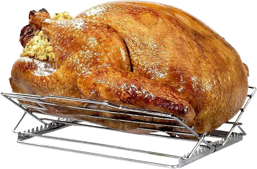 Grillrooster Braadrooster Kippenhouder Vlees Grillen Verstelbare V-vorm 247 x 233 cm Zilver