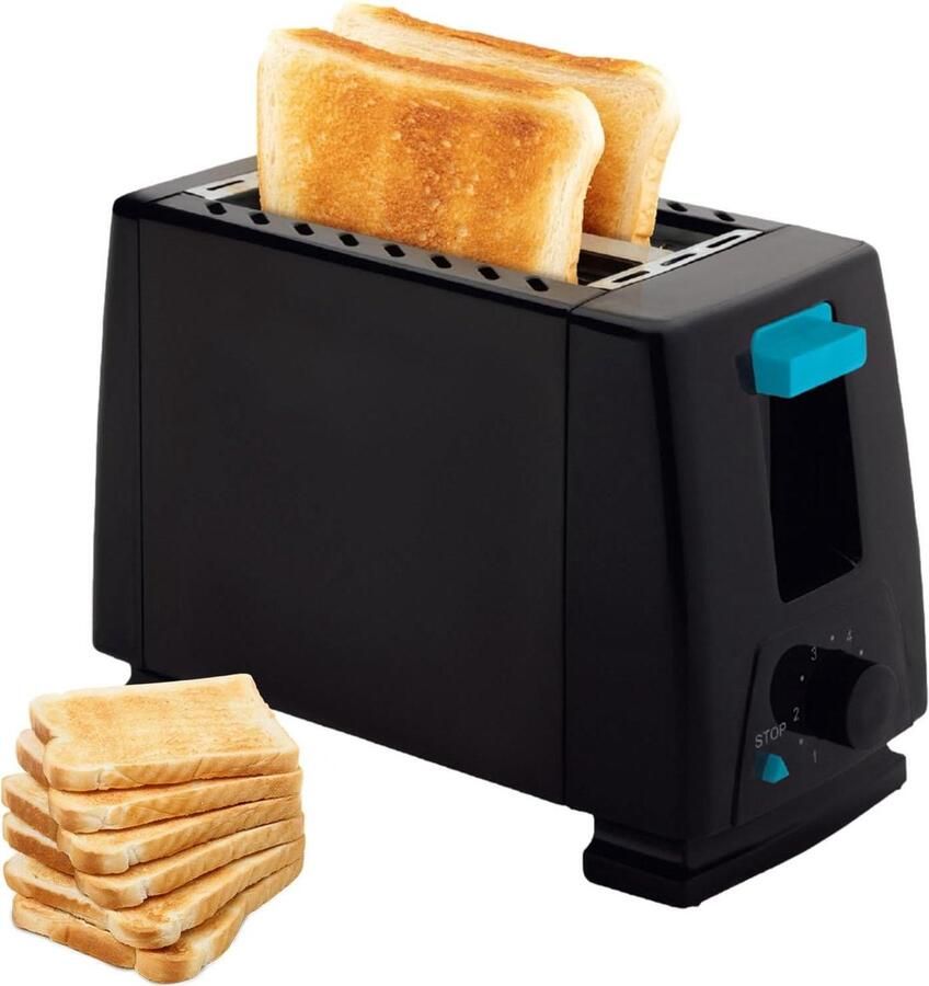 Broodrooster Keukenapparaat Toaster Ontbijt Bereiden Dubbelzijdige Verwarming 2 Sneetjes Zwart - Foto 2