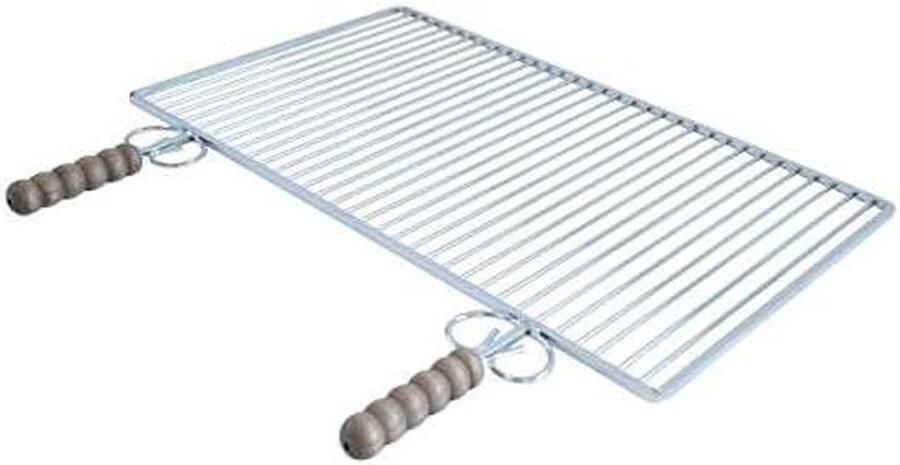 Grillrooster Buiten koken Barbecue accessoire Houten handgrepen 67 x 40 cm Zilver
