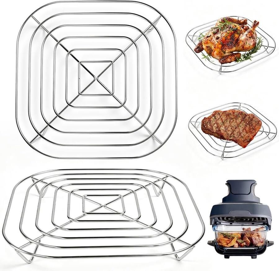 Grillrooster compatibel met Ninja CRISPi roestvrij staal airfryer accessoires glazen container 3 4 l voor FN090 FN091 FN100 FN101 FN103 vaatwasmachinebestendig (20 x 20 x 2 5 cm)
