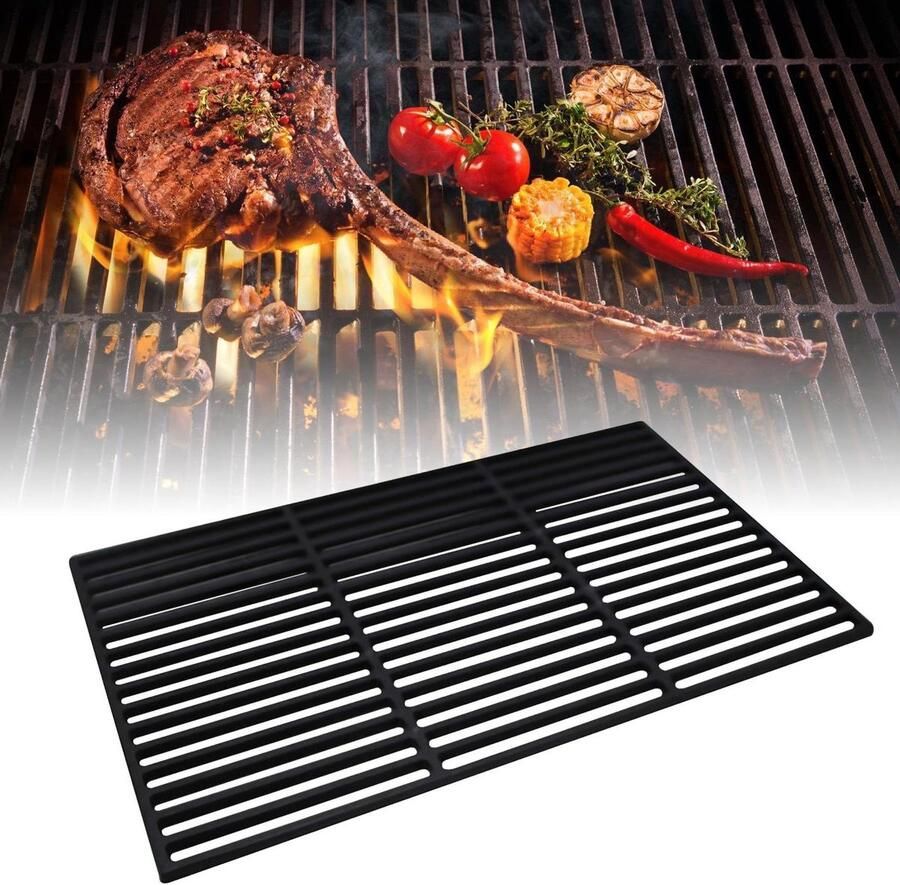 Grillrooster Gietijzer Barbecue Rooster Buiten Koken Geëmailleerd Oppervlak 54 x 34 cm Zwart