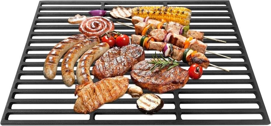 Grillrooster Gietijzer BBQ Rooster Barbecueën Buiten Gelijkmatige Warmte 42 x 28 cm Zwart