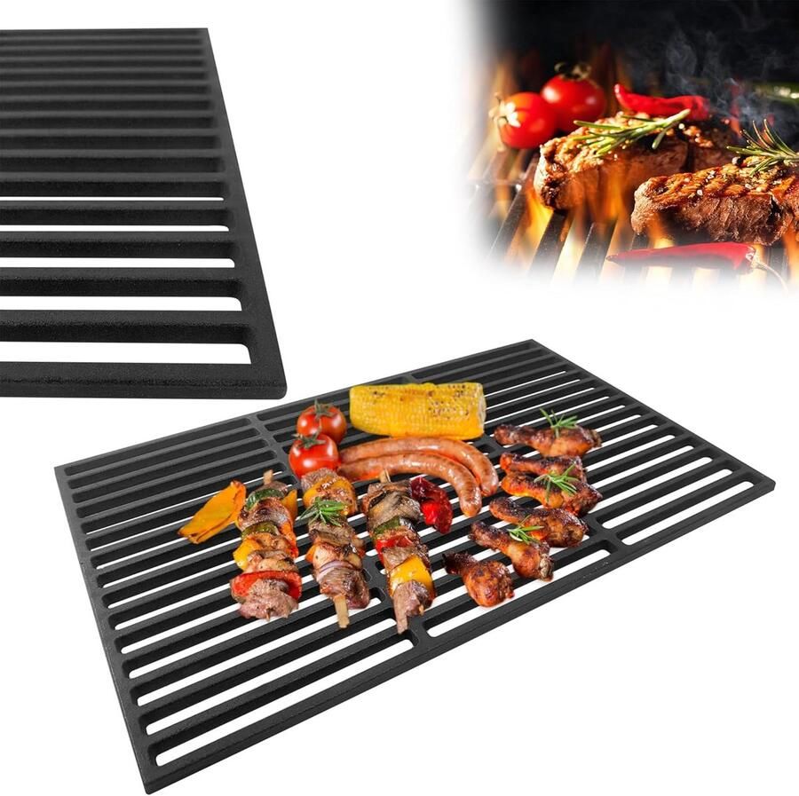 Grillrooster Gietijzer BBQ Rooster Buiten Koken Anti-aanbak Emaille 60 x 40 cm Zwart