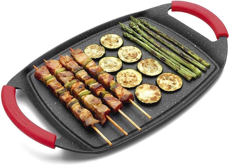 Grillrooster Grillpan Bakplaat Lekker Koken Anti-aanbaklaag 36 x 23 cm Zwart