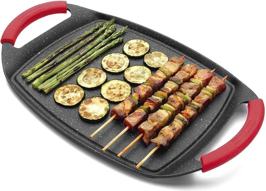 Grillrooster Grillpan Bakplaat Steeneffect Gelijkmatig Grillen PFOA-vrije Anti-aanbaklaag 36 x 23 cm Zwart