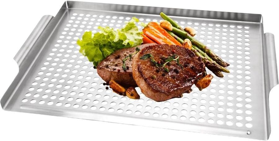 Grillrooster Grillschaal Bakplaat Barbecue Buiten Koken Roestvrij Staal 36.5 x 29.1 cm Zilver