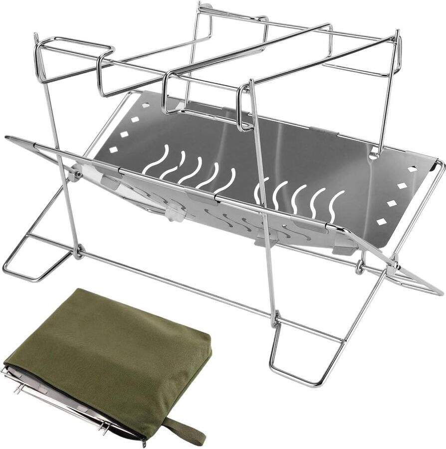 Grillrooster Inklapbaar Vuurstandaard Roestvrij Buiten Koken Omkeerbaar Ontwerp 33 x 19 x 14 cm Zilver