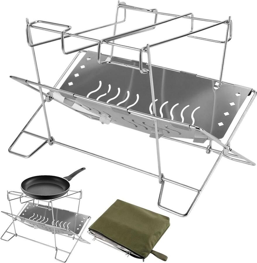 Grillrooster Kampvuur Opvouwbaar rooster Buiten koken Roestvrij staal 38 x 273 x 38 cm Zilver