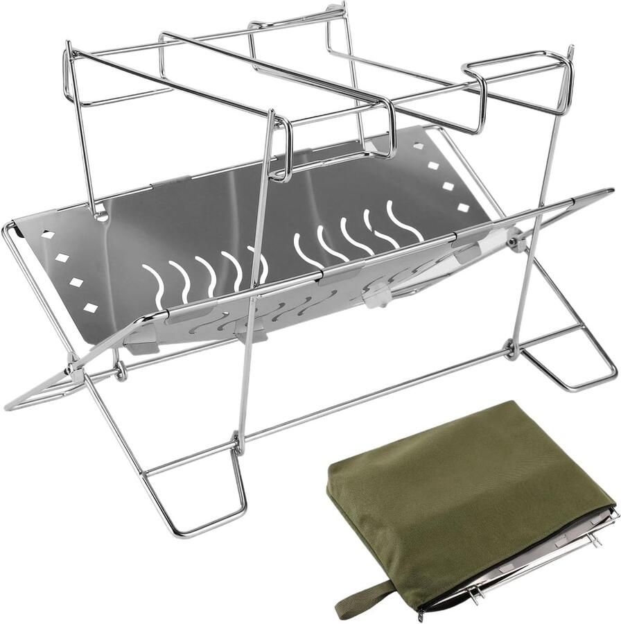 Grillrooster Inklapbaar Vuurstandaard Roestvrij Buiten Koken Omkeerbaar Ontwerp 33 x 19 x 14 cm Zilver