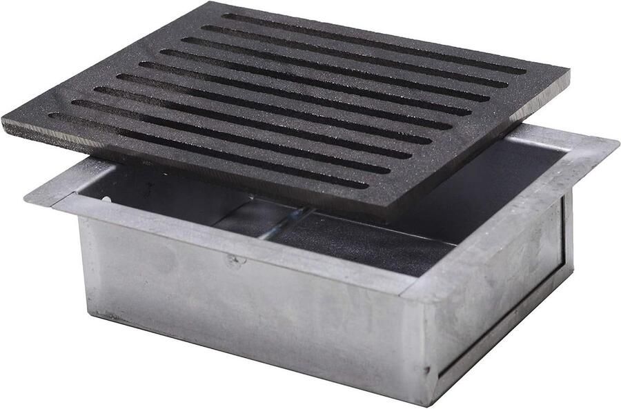 Grillrooster met bak Aslade vuurkorf Buiten koken Gietijzer rooster 24 x 19 cm Grijs